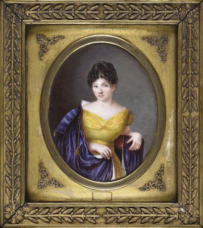 null ECOLE FRANCAISE Premier Quart du XIXème siècle	
Portrait de femme assise à mi-corps...