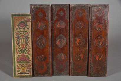 null Four panels, elements of woodwork with polychrome decoration Kadjar decorated...
