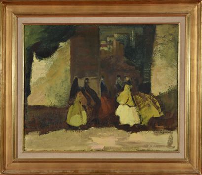 null Marcel FEGUIDE (1888-1968).
Spaniards in the street.
Oil on isorel.
Signed lower...