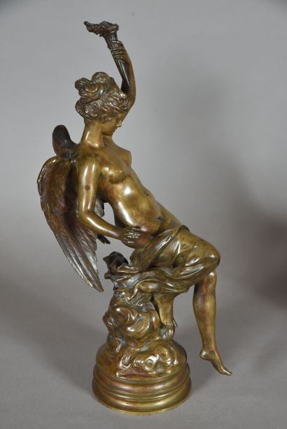 null Friedrich BEER (1846-1916), d'après. 
Angyal. 
Bronze à patine nuancée. 
Gravé...