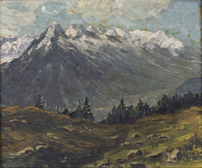 null Lucien Poignant (1905-1941).
Massif du Mont-Blanc, 1925.
Huile sur panneau.
Signé...