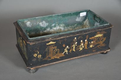 null Planter, decorated in the oriental lacquer style with landscapes and oriental...