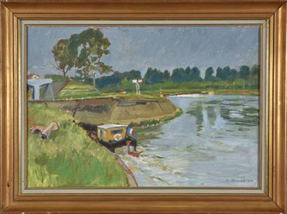 null Henri Neuzeret (1898-1989).
The dam, 1975.
Oil on Isorel.
Signed lower right.
Titled...