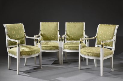 null Four armchairs return from Egypt in repainted beechwood, gilded, slightly tilted...