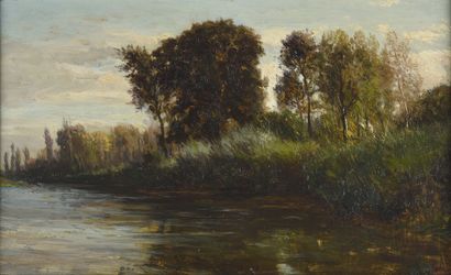 Emile LAMBINET (1813 - 1877).
Bord de rivière...