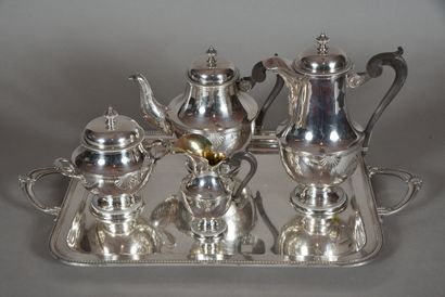 null Service à thé et café en argent dans le style Louis XVI, de forme balustre,...