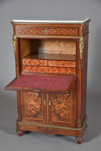 null Straight secretary with height of support in the Louis XVI style, in veneer...