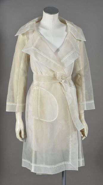 CELINE. White gauze trench coat with stitched...