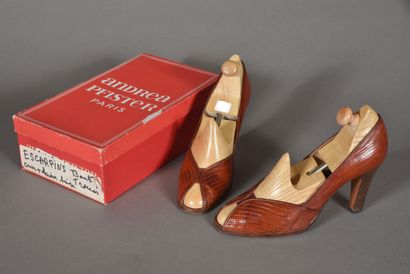 ANDREA PFISTER. Pair of cognac reptile leather...