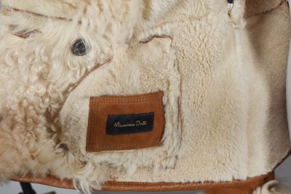 null MASSIMO DUTTI. Jacket in beige woolen skins, high collar, double breasted, long...