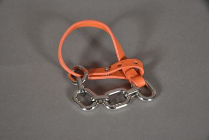 null RALPH LAUREN. Orange leather bracelet and silver metal chain. Good conditio...