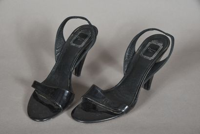 null CHRISTIAN DIOR- Pair of black patent leather mules with 10.5cm heel, end aim...