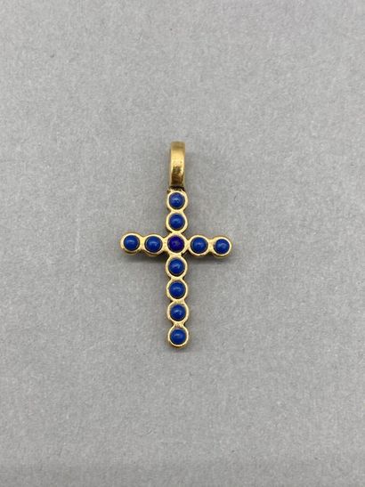 null Pendant "Cross" in gilded metal decorated with cabochons in the imitation of...