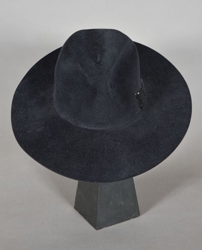 BORSALINO. Black felt hat with a black Swarovski...