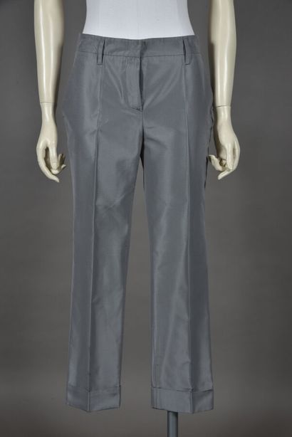 PRADA Silk pants silver gray, front clip,...