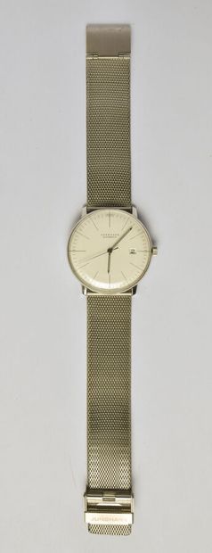 JUNGHANS: Steel watch, round dial with white...