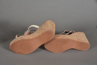 null K. JACQUES. Pair of sandals in beige reptile leather, wide strap belted on the...