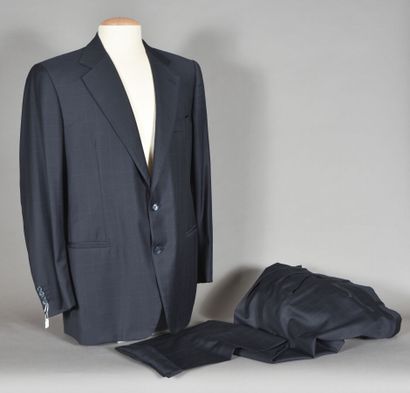 null ZILLI. Men's woolen suit in navy check, notched collar jacket, single breasted,...