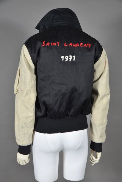 null SAINT LAURENT Paris. Short teddy bomber in black cotton, front and back with...