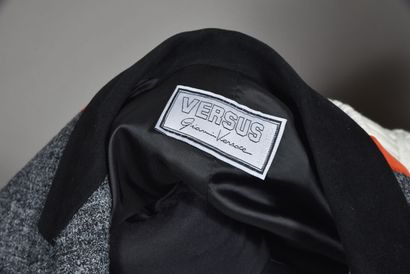 null Versus Gianni Versace. Double-faced jacket in grey mottled wool and orange velvet,...