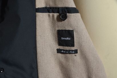 null SMALTO. Black polyester raincoat, double beige wool, collar, single breasted,...