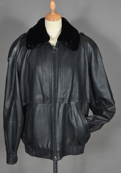 DANIEL ARNAUD. Black leather jacket, fur...