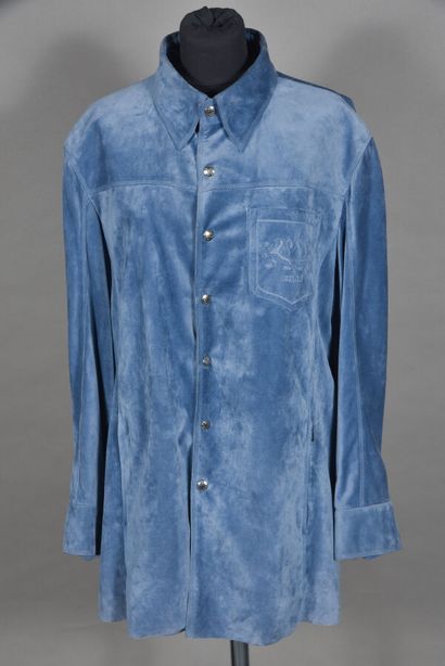 null ZILLI. On shirt "JUNKER" in blue jean suede with tone on tone stitching lined...