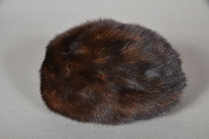 null PAULETTE. Brown mink hat with brown jersey lining, two mink pompom pins (some...