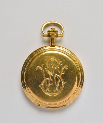 null IWC: 18K yellow gold (750/oo) soap box pocket watch, round dial with white background,...
