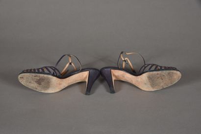 null ANDREA PFISTER. Pair of purple iridescent reptile leather pumps, strap fastening,...