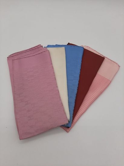 null HERMES Paris. Lot comprising five various silk pouches, two damask H pink, the...