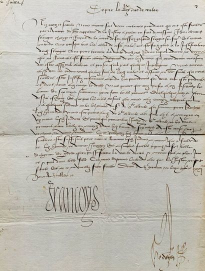 null FRANÇOIS 1ER (1494-1547), king of France.
Letter signed "à noz bien aimez et...