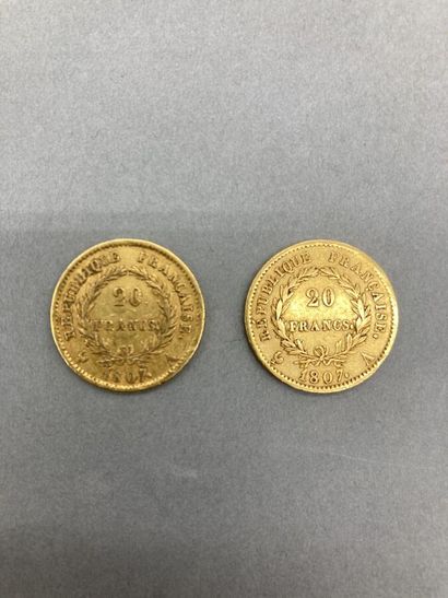 null FRANCE EMPIRE: NAPOLEON I er : 2 pieces de 20 francs 1807 A tête laurée TTB...