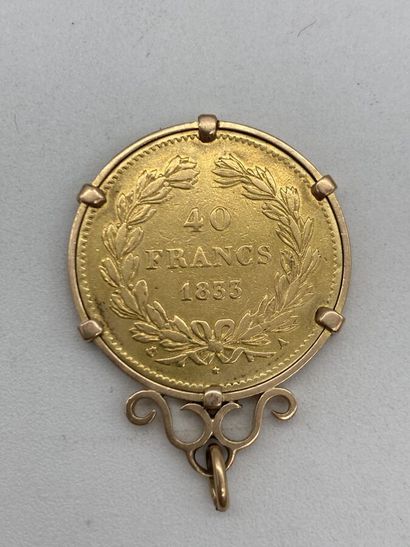 null Pièce de 40 francs or Louis Philippe I, 1833, montée en pendentif. Monture en...