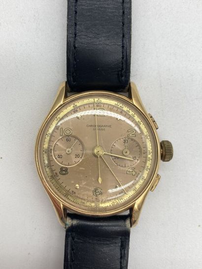 null Montre bracelet/chronographe, boîtier en or jaune, poids brut 42,6 gr. 