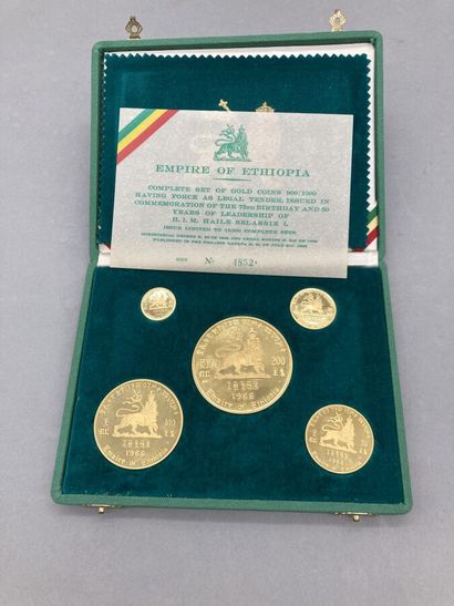 null ETHIOPIE HAILE SELASSIE: coffret de 5 monnaies en or : 10,20,50,100,200 DOLARS...