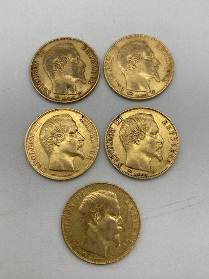 Cinq pièces 20 francs or Napoléon III 1855....