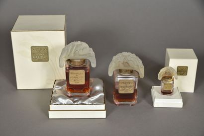 null COTY, "Complice", 1974 
Lot including three colorless glass bottles pressed...