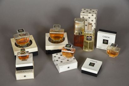 null CARON « Fleurs de Rocaille », 1933
Lot de 7 flacons, la plupart avec Parfum...