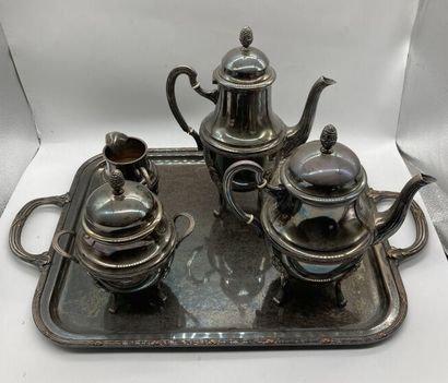 null SERVICE thé-café 5 pièces en métal argenté comprenant deux verseuses, un sucrier,...