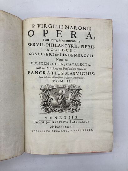null VIRGILE.
P. VIRGILII MARONIS OPERA.Cum integris commentariis Servii, Philargyrii,...