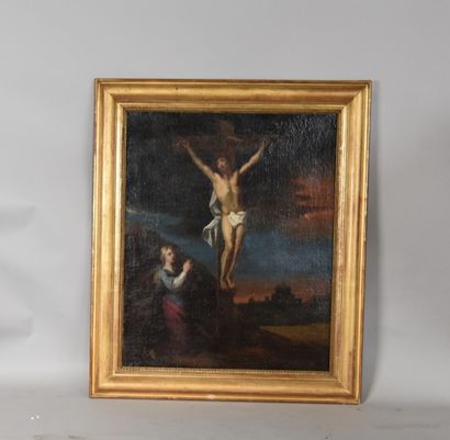 null Ecole du XVIIIe siècle.
Christ sur la croix.
Huile sur toile 
H. 77,5 cm - L....