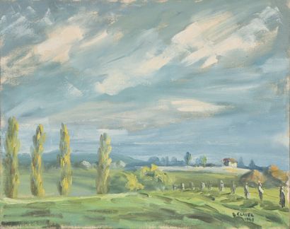 null Bernard CLAVEL (1923-2010).
Sunset near Isigny, 1948.
Oil on canvas.
Signed...