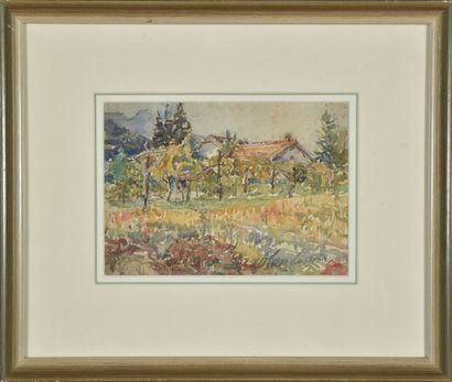 Adrienne LAMBERTON (1867-1955).
Farm in Forez.
Watercolor...