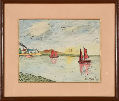 null Elisée MACLET (1881-1962).
The red sails.
Ink and watercolor on paper.
Signed...
