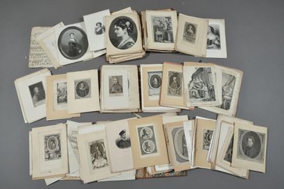 null Three bound albums containing various engravings and prints of portraits, such...