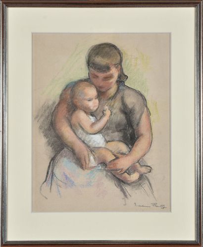 null Madeleine PLANTEY (1890-1985).
Mère et enfant.
Pastel sur papier.
Signé en bas...