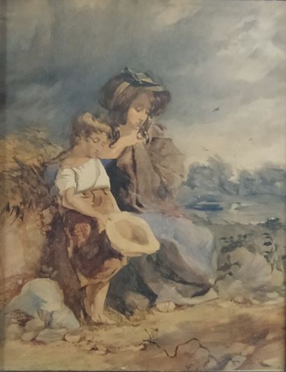 null Ecole française du XIXème siècle.
Femme et enfant.
Aquarelle sur papier.
A vue...