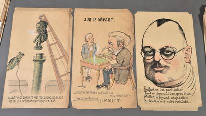 null Émile COHL (1857-1938).
Ensemble de trois dessins :
-Sur le départ.
Crayon et...