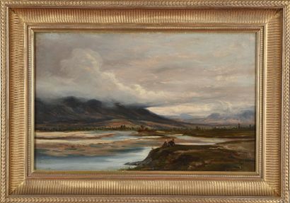null Lyon school of the XIXth century, entourage of Alexandre DUBUISSON (1805-1870).
Landscape.
Oil...
